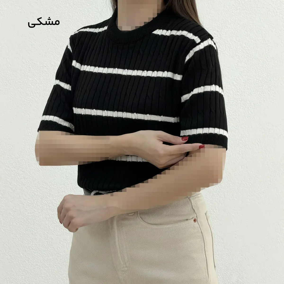 تیشرت بافت زنانه آستین کوتاه خطی | آی بولک