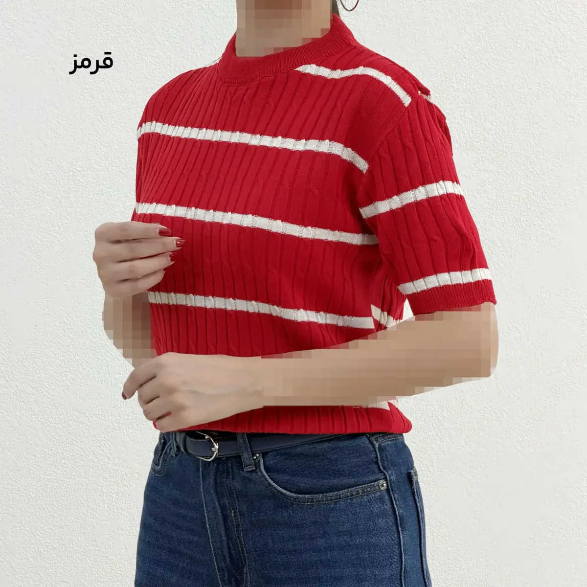 تیشرت بافت زنانه آستین کوتاه خطی | آی بولک