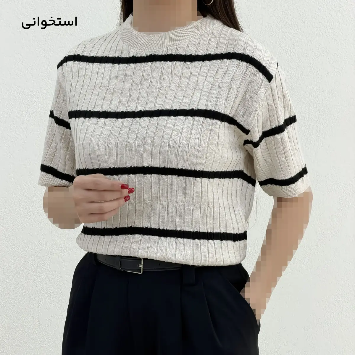 تیشرت بافت زنانه آستین کوتاه خطی | آی بولک