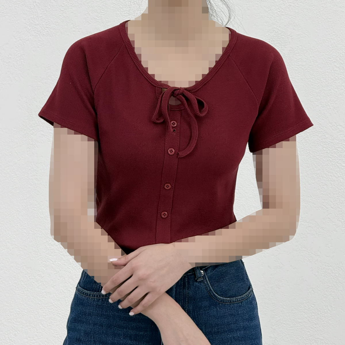 تیشرت زنانه کبریتی جلو گره ای | آی بولک