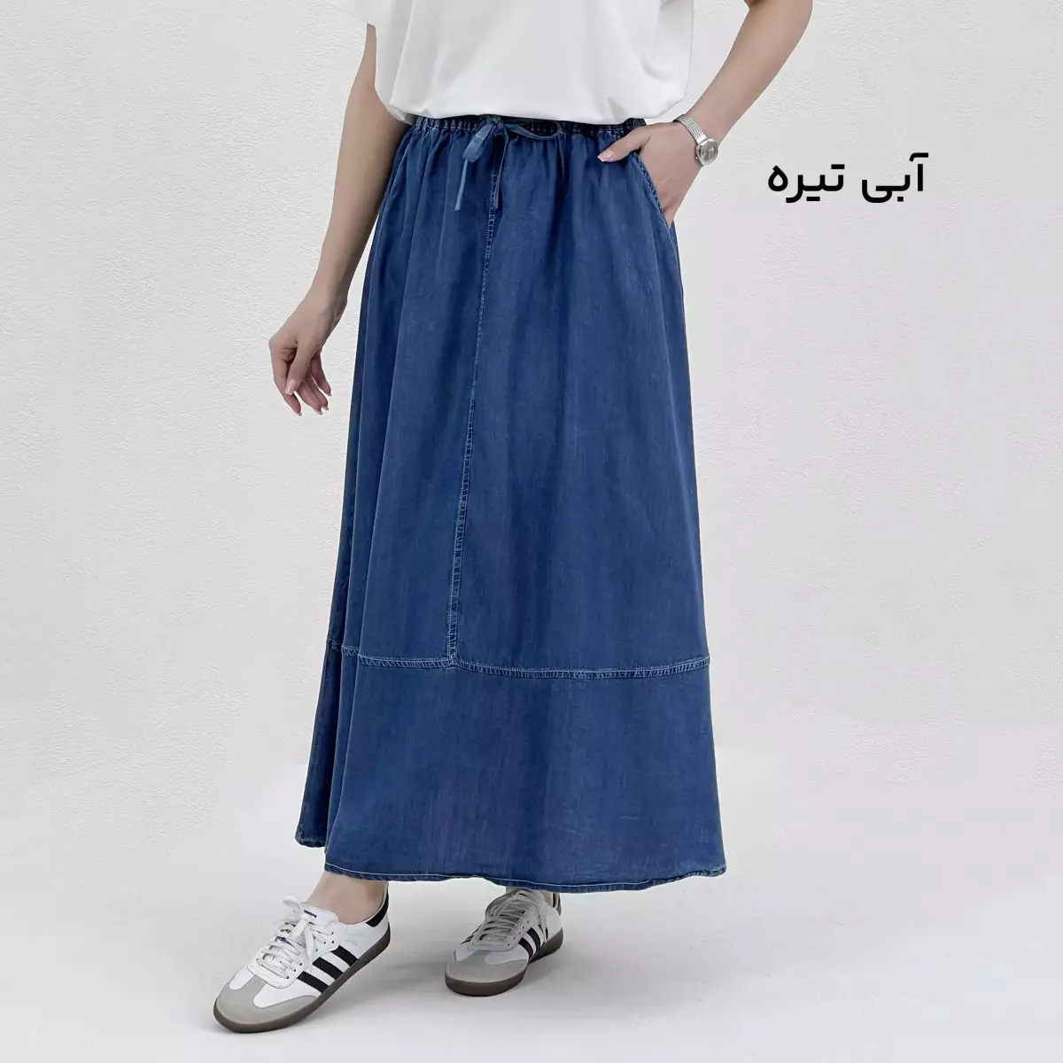 دامن زنانه نیم کلوش طرح جین