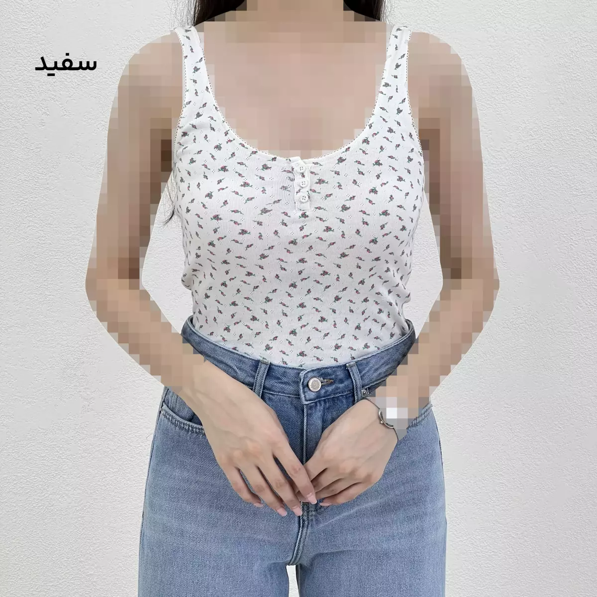تاپ زنانه گلدار جلو دکمه