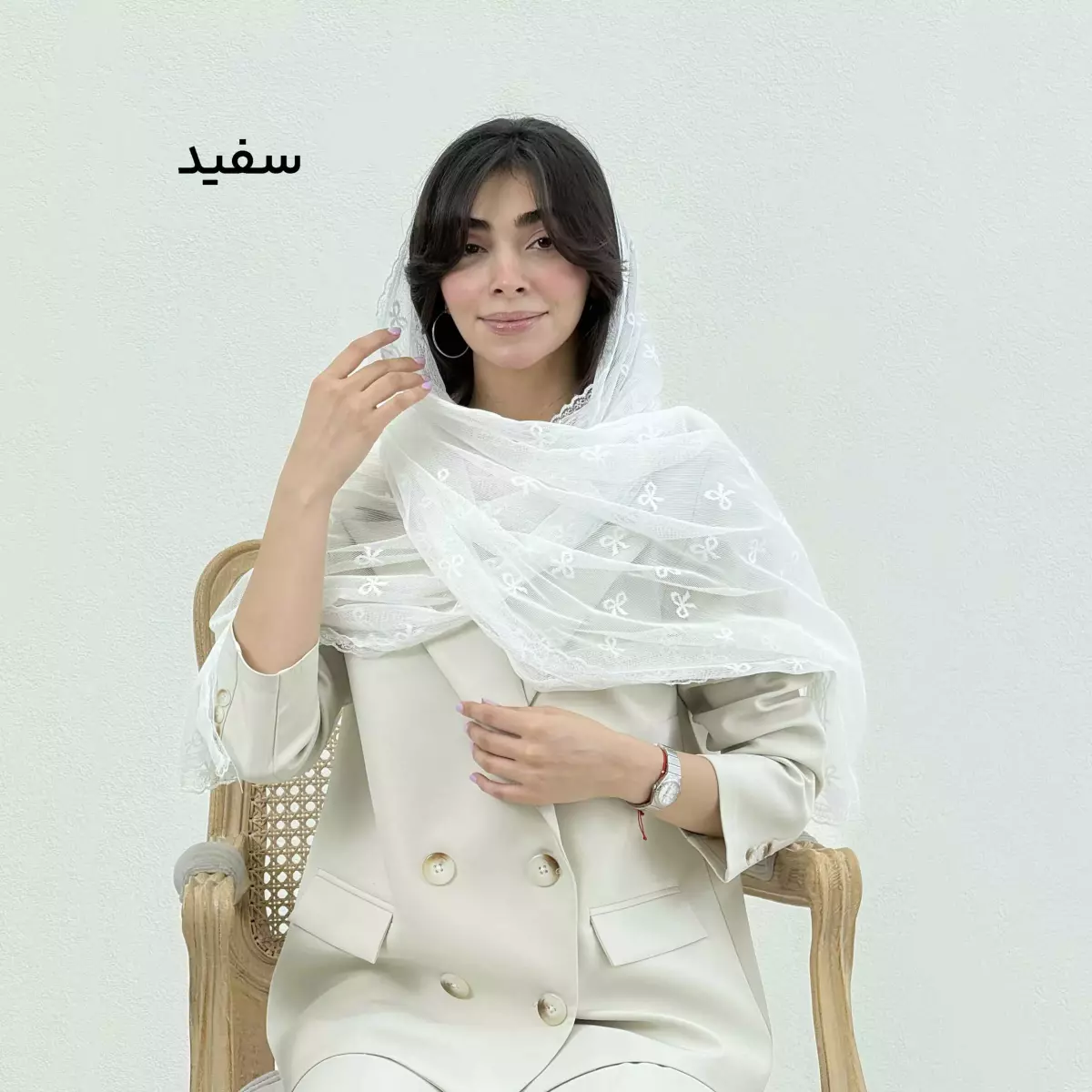 شال زنانه توری طرح پاپیون