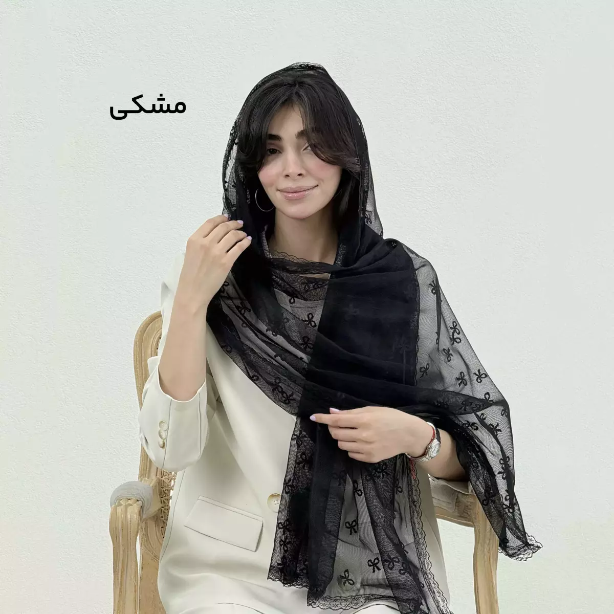 شال زنانه توری طرح پاپیون