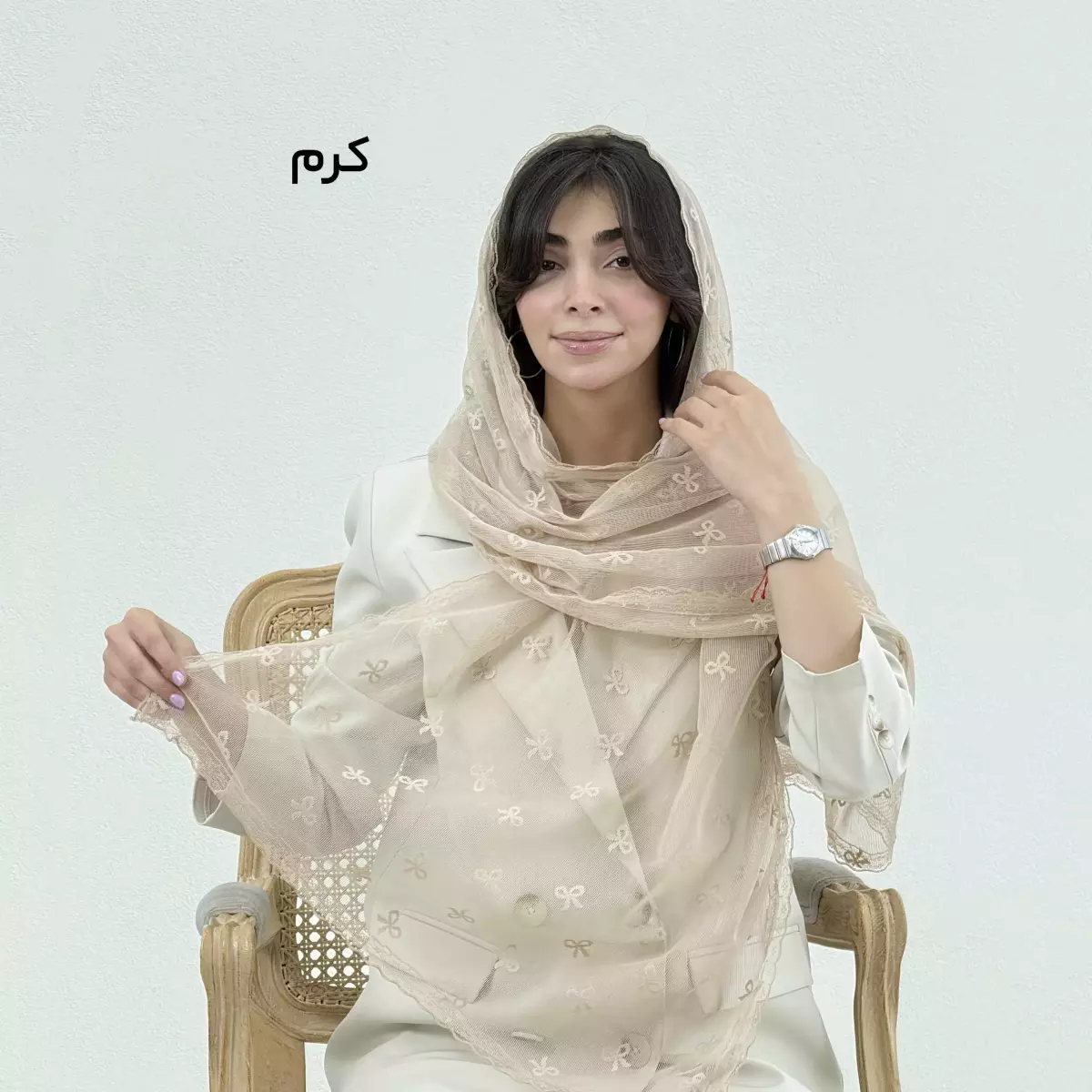 شال زنانه توری طرح پاپیون