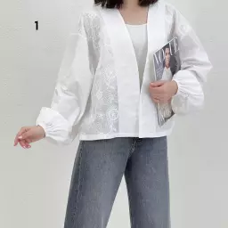 کت زنانه چکنده آستین پفی