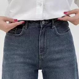 شلوار جین نیم بگ طوسی آبی