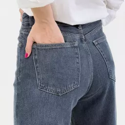 شلوار جین نیم بگ طوسی آبی
