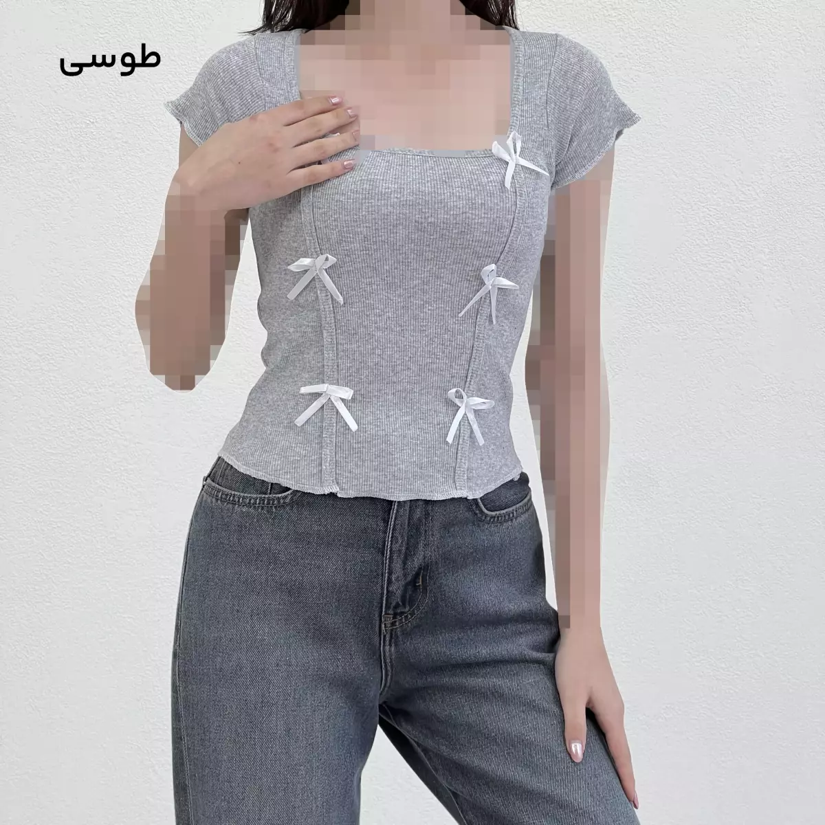 تیشرت کراپ زنانه پاپیون