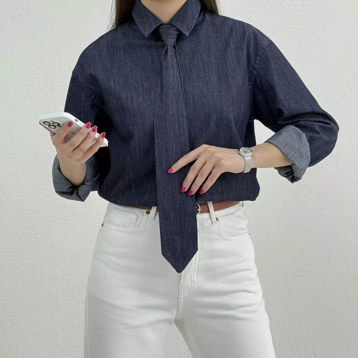 بادی زنانه جین یقه کرواتی