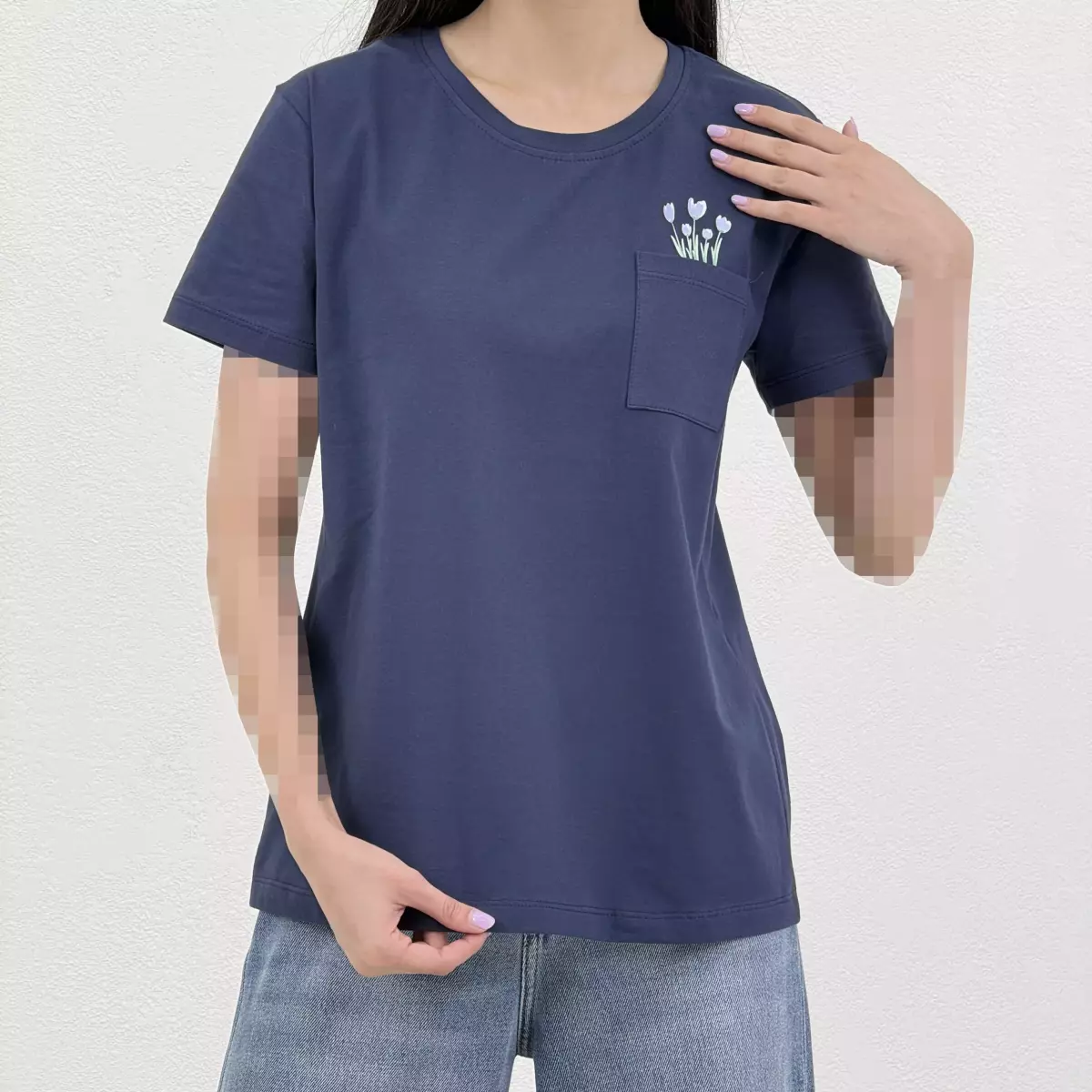 تیشرت زنانه تک جیب  گل چاپی