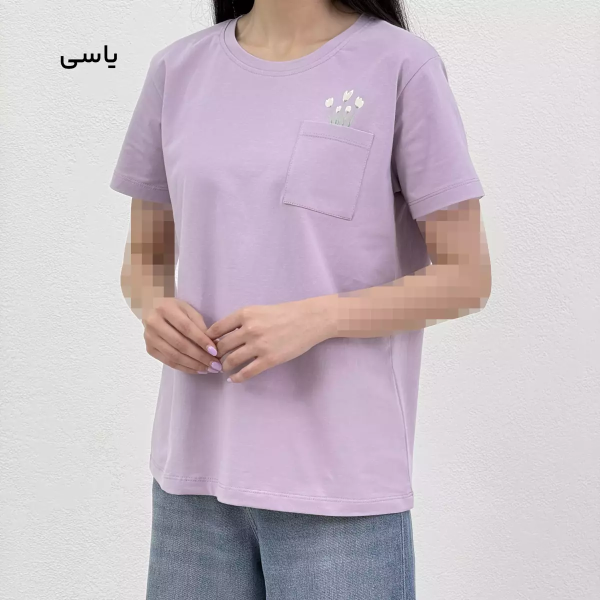 تیشرت زنانه تک جیب  گل چاپی