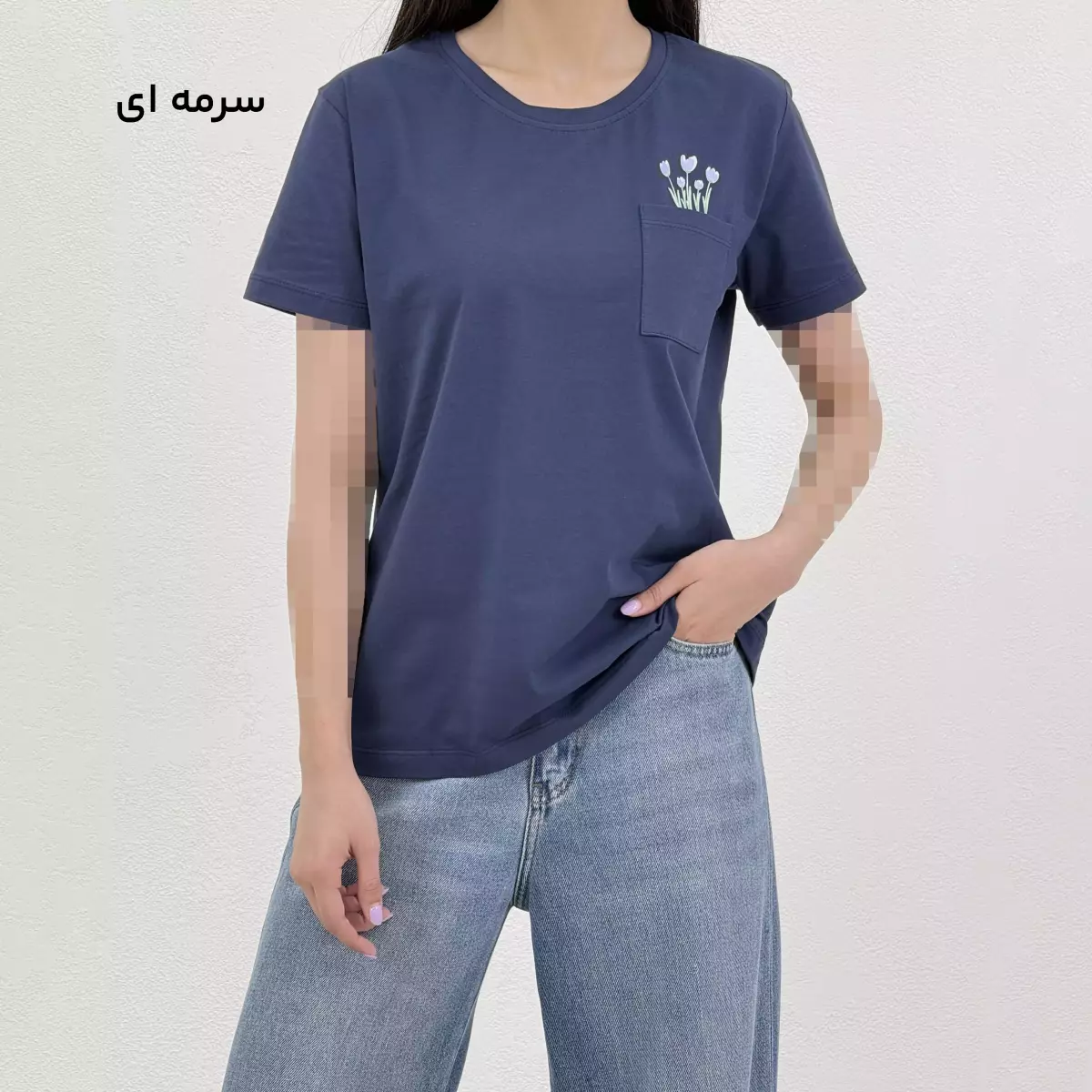 تیشرت زنانه تک جیب  گل چاپی