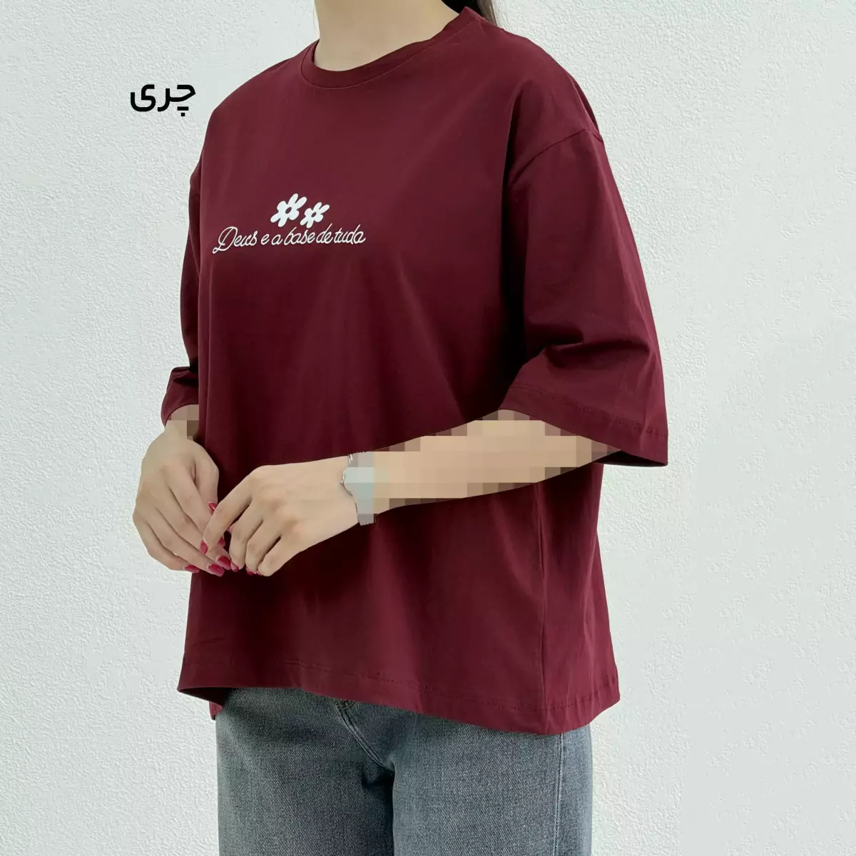 تیشرت باکسی زنانه یقه گرد دو رنگ