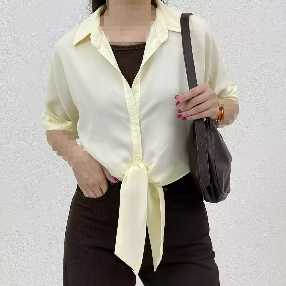 شومیز زنانه سیلک جلو گره ای