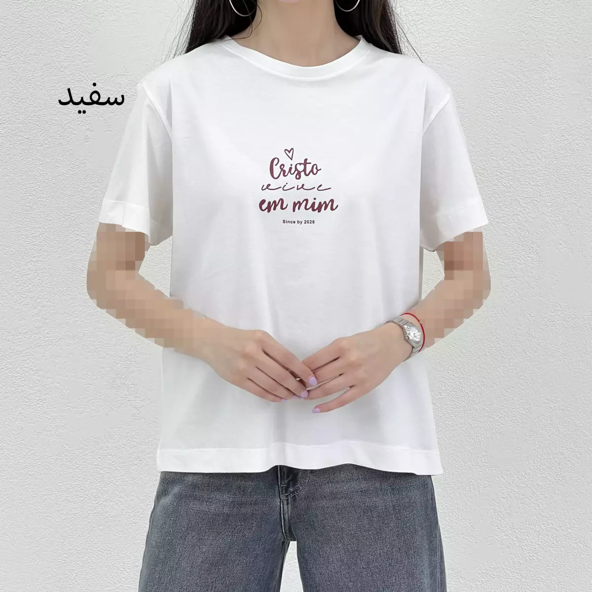 تیشرت زنانه یقه گرد طرح چاپی
