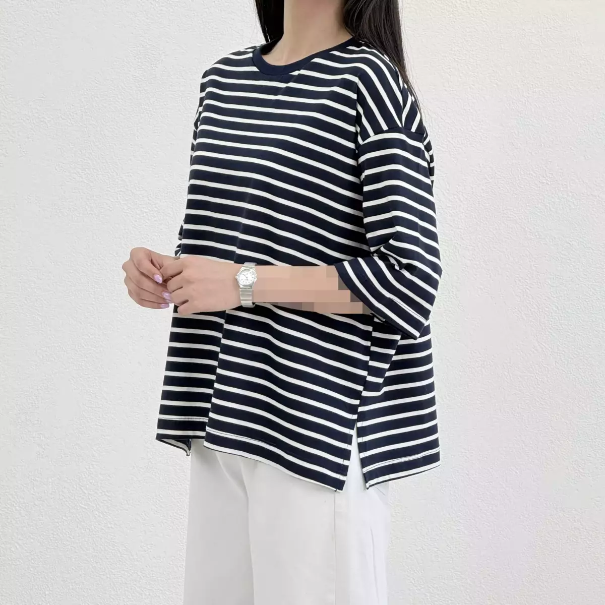 تیشرت باکسی زنانه راه راه چاکدار