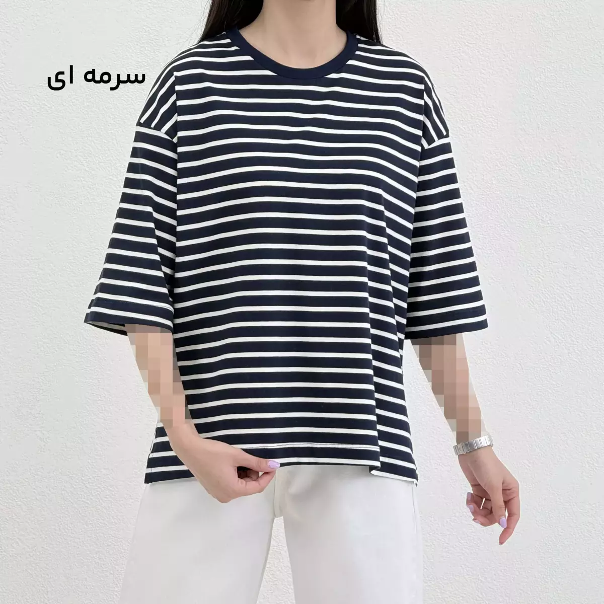 تیشرت باکسی زنانه راه راه چاکدار