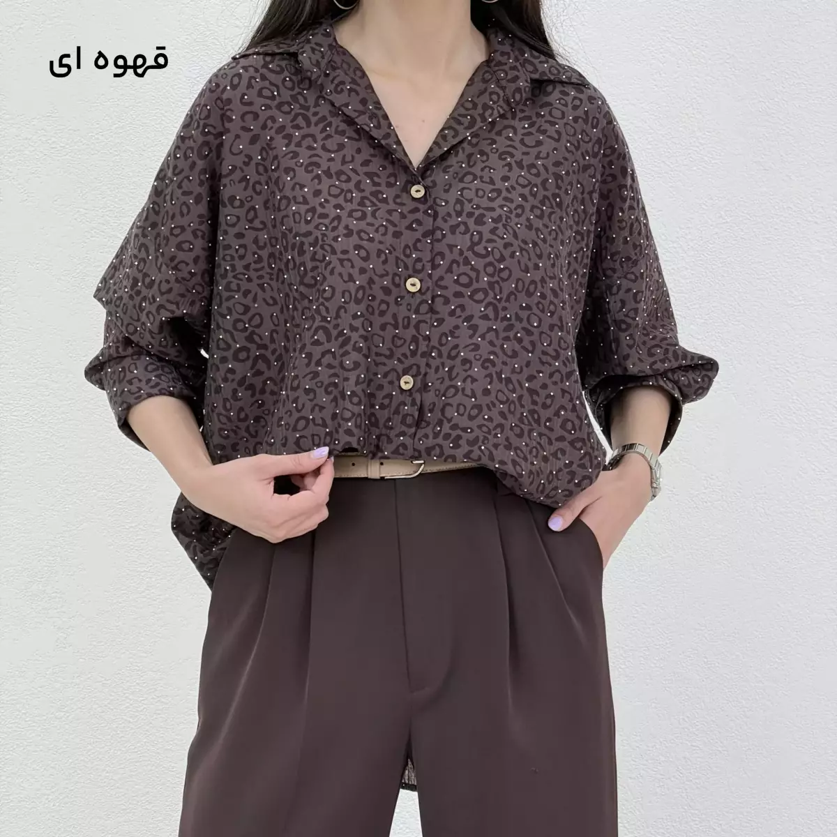 شومیز زنانه طرح پلنگی نگین دار