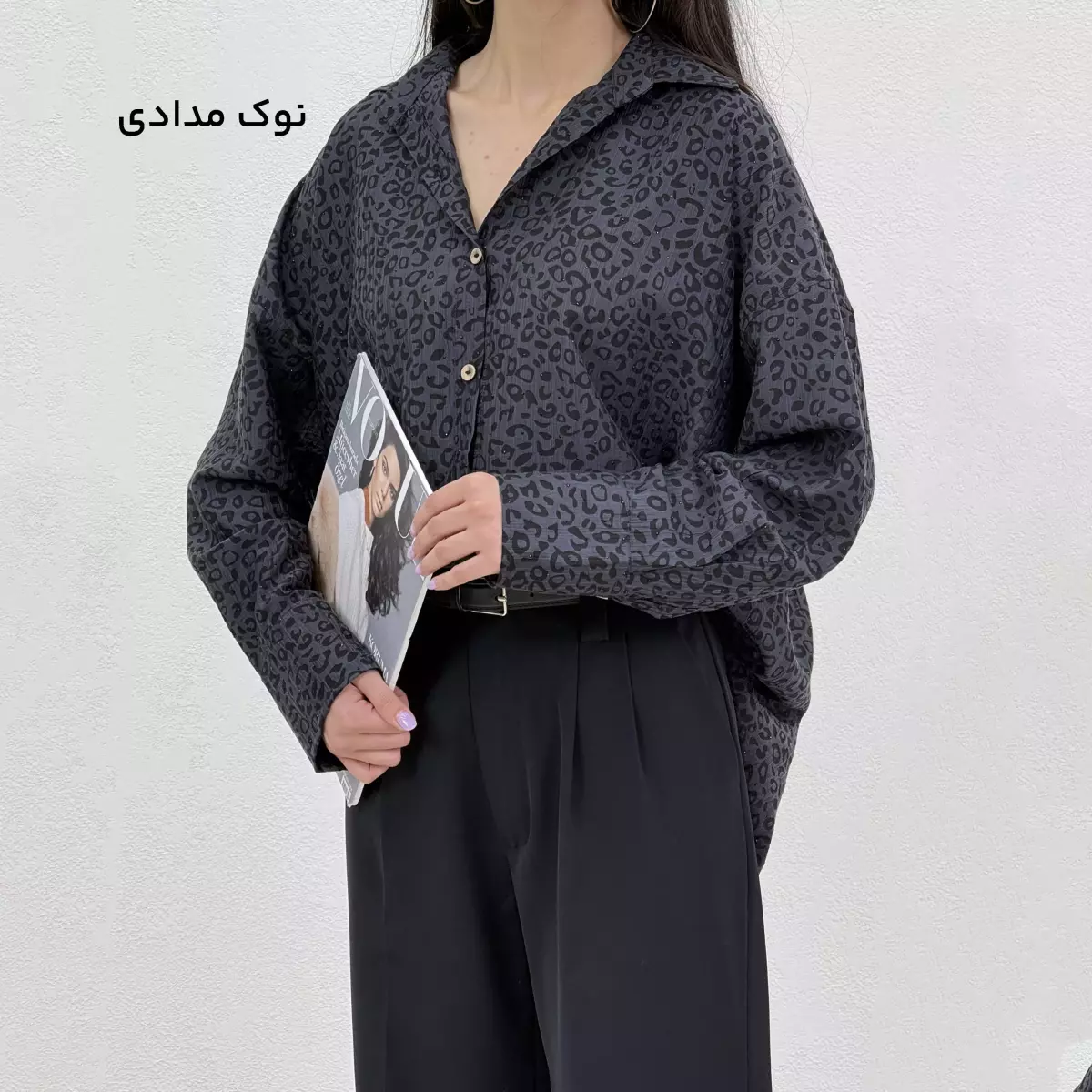 شومیز زنانه طرح پلنگی نگین دار
