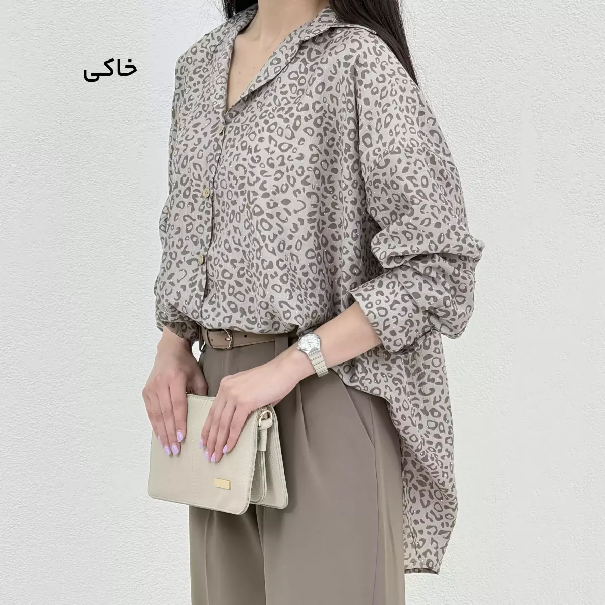 شومیز زنانه طرح پلنگی نگین دار