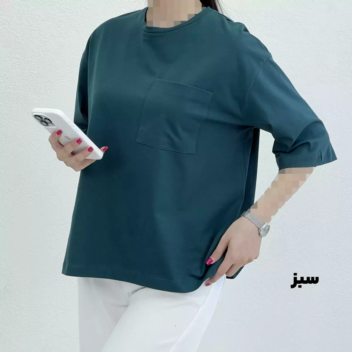 تیشرت زنانه باکسی تک جیب