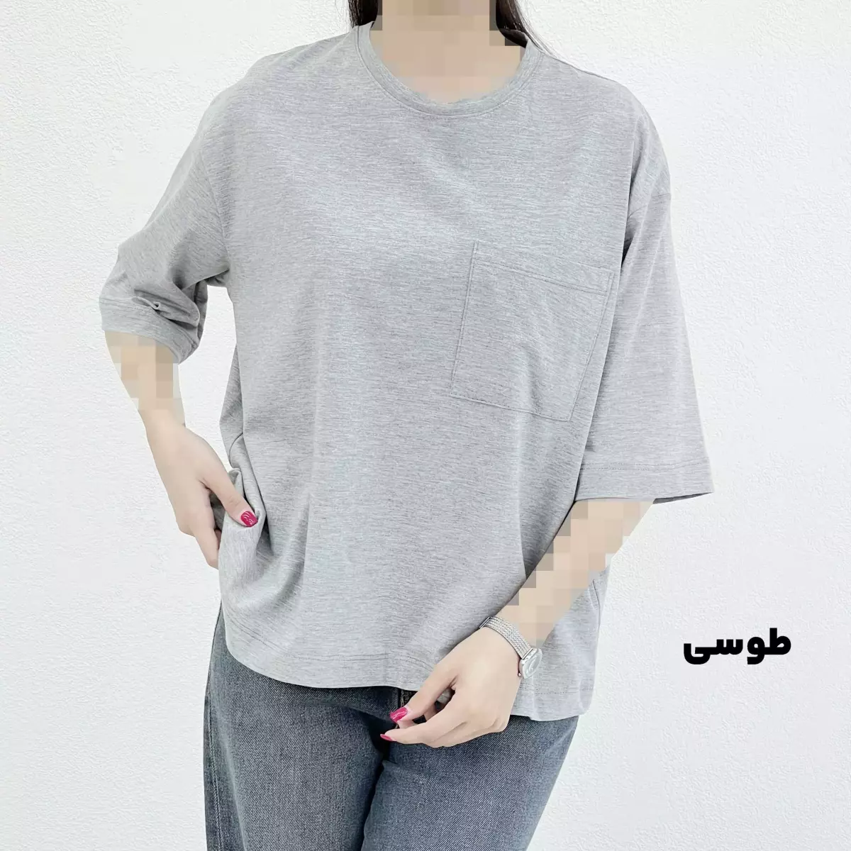 تیشرت زنانه باکسی تک جیب
