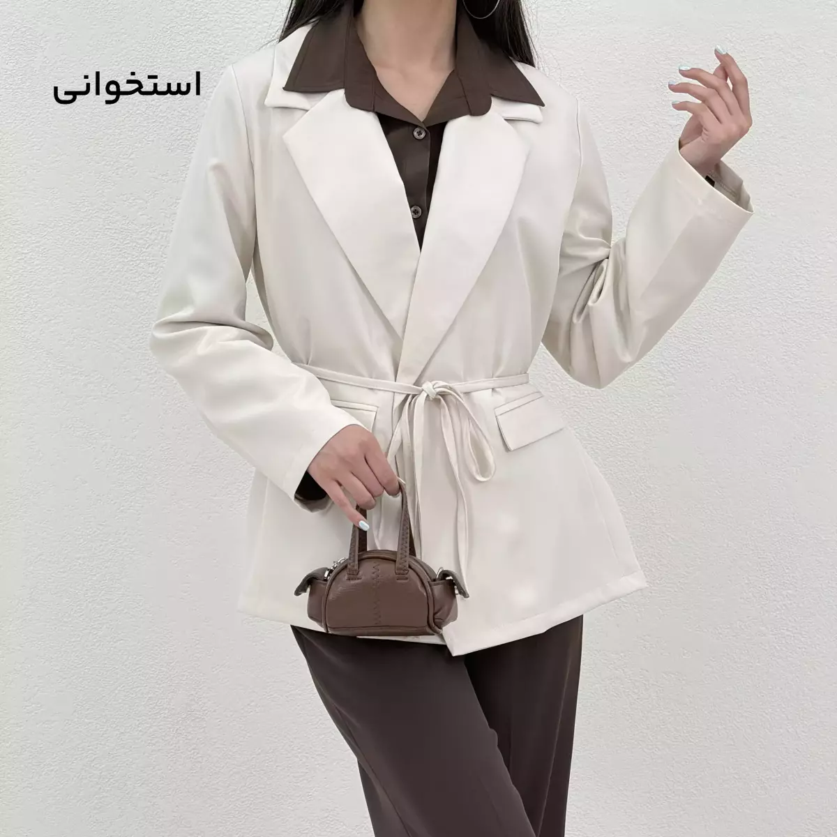 کت زنانه بنددار کرپ