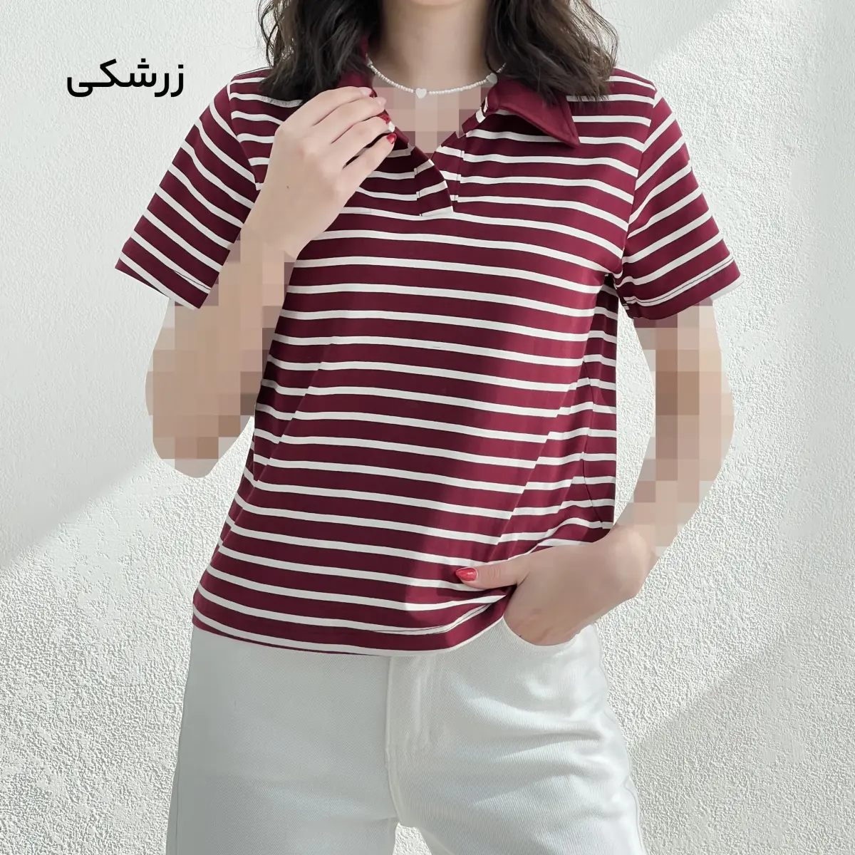 تیشرت زنانه راه راه یقه دار