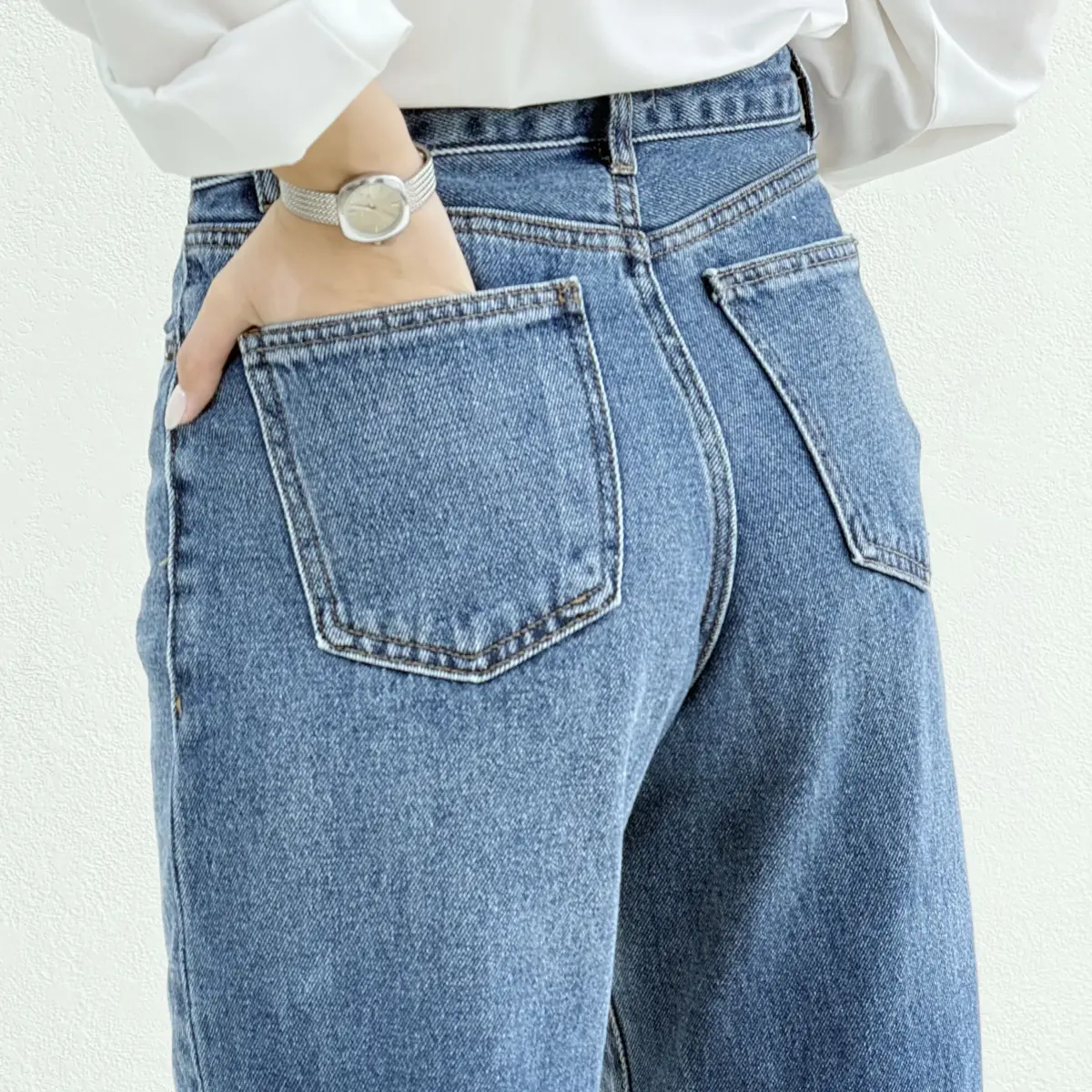شلوار جین راسته لاین آبی متوسط