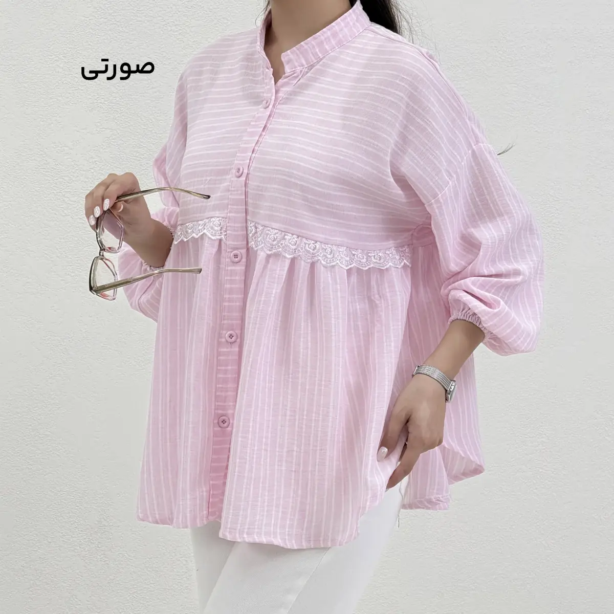 شومیز لینن زنانه راه راه عروسکی