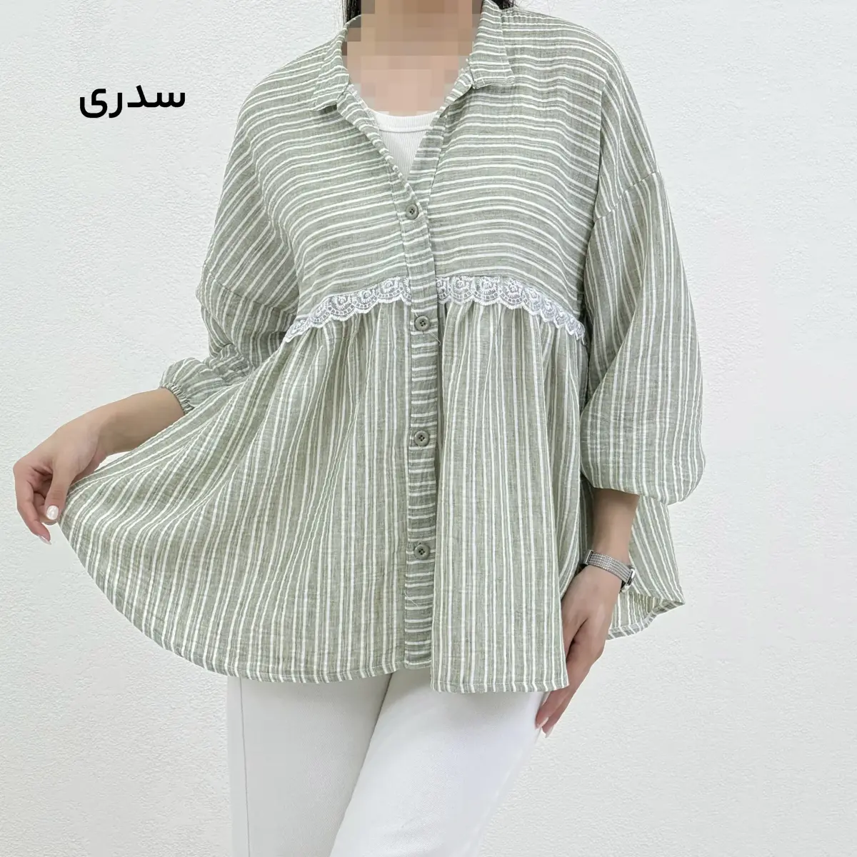 شومیز لینن زنانه راه راه عروسکی