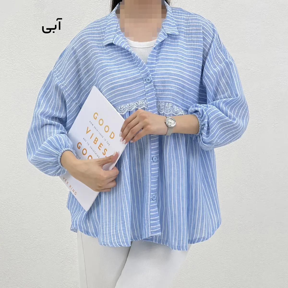 شومیز لینن زنانه راه راه عروسکی