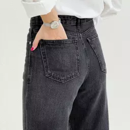 شلوار جین راسته لاین ذغالی