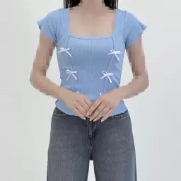 تیشرت کراپ زنانه پاپیون
