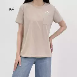 تیشرت زنانه تک جیب  گل چاپی