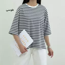 تیشرت باکسی زنانه راه راه چاکدار