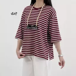 تیشرت باکسی زنانه راه راه چاکدار