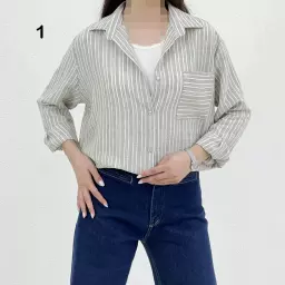 شومیز زنانه راه راه جلو جیب
