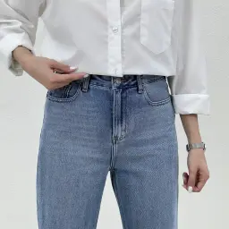 شلوار جین راسته لاین آبی متوسط