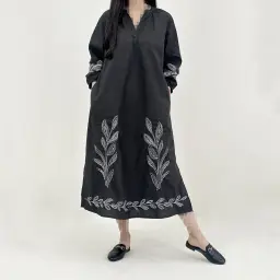 پیراهن بلند زنانه مشکی گلدوزی