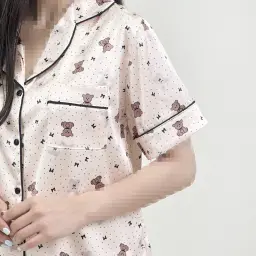 ست ساتن بلوز شورتک  راحتی زنانه