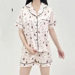 ست ساتن بلوز شورتک  راحتی زنانه