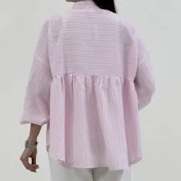 شومیز لینن زنانه راه راه عروسکی