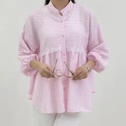 شومیز لینن زنانه راه راه عروسکی