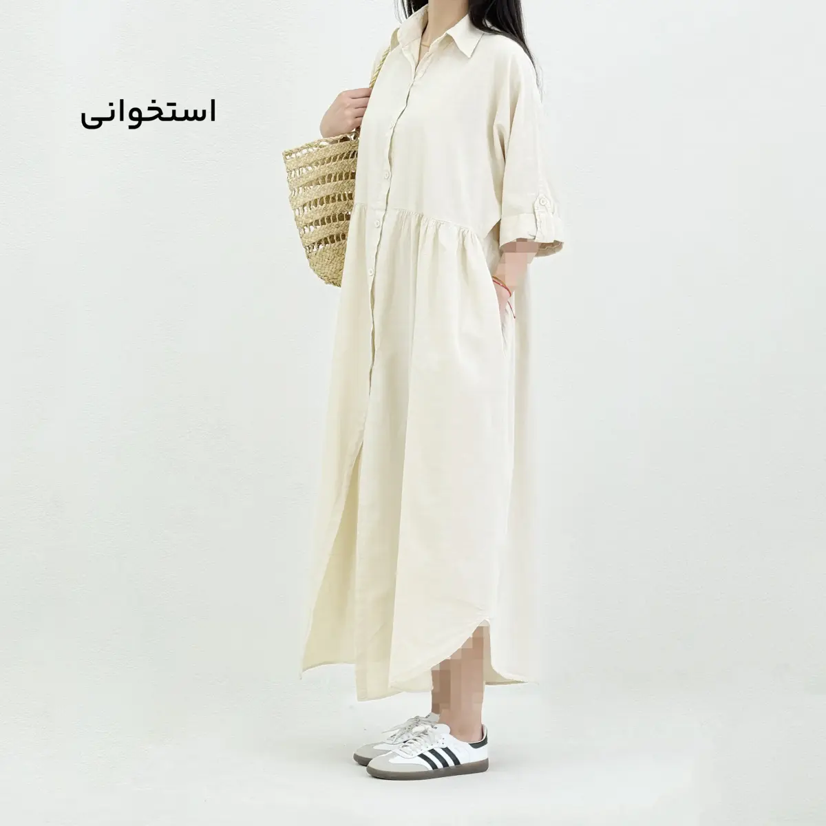 پیراهن زنانه بلند جلو دکمه