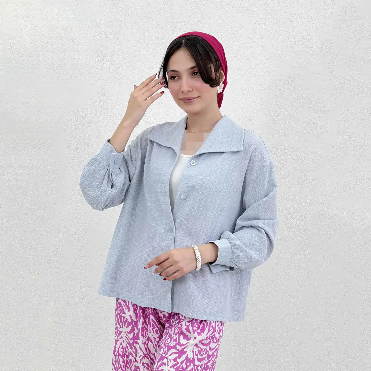 شومیز زنانه لینن آستین دکمه