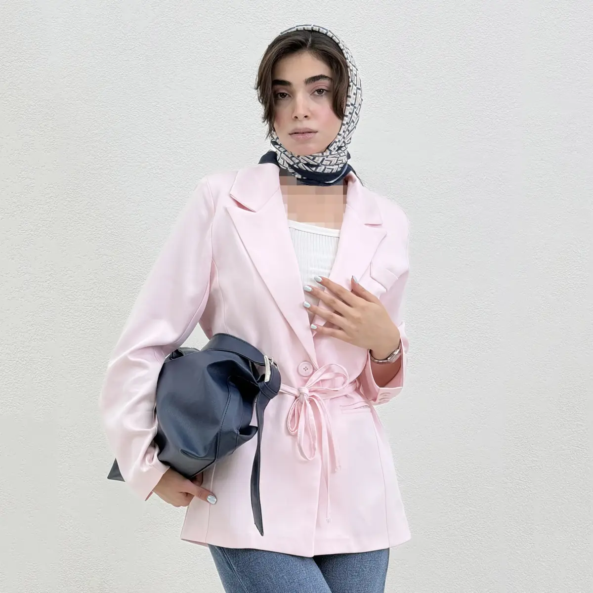 کت زنانه سیلک کمربند دار