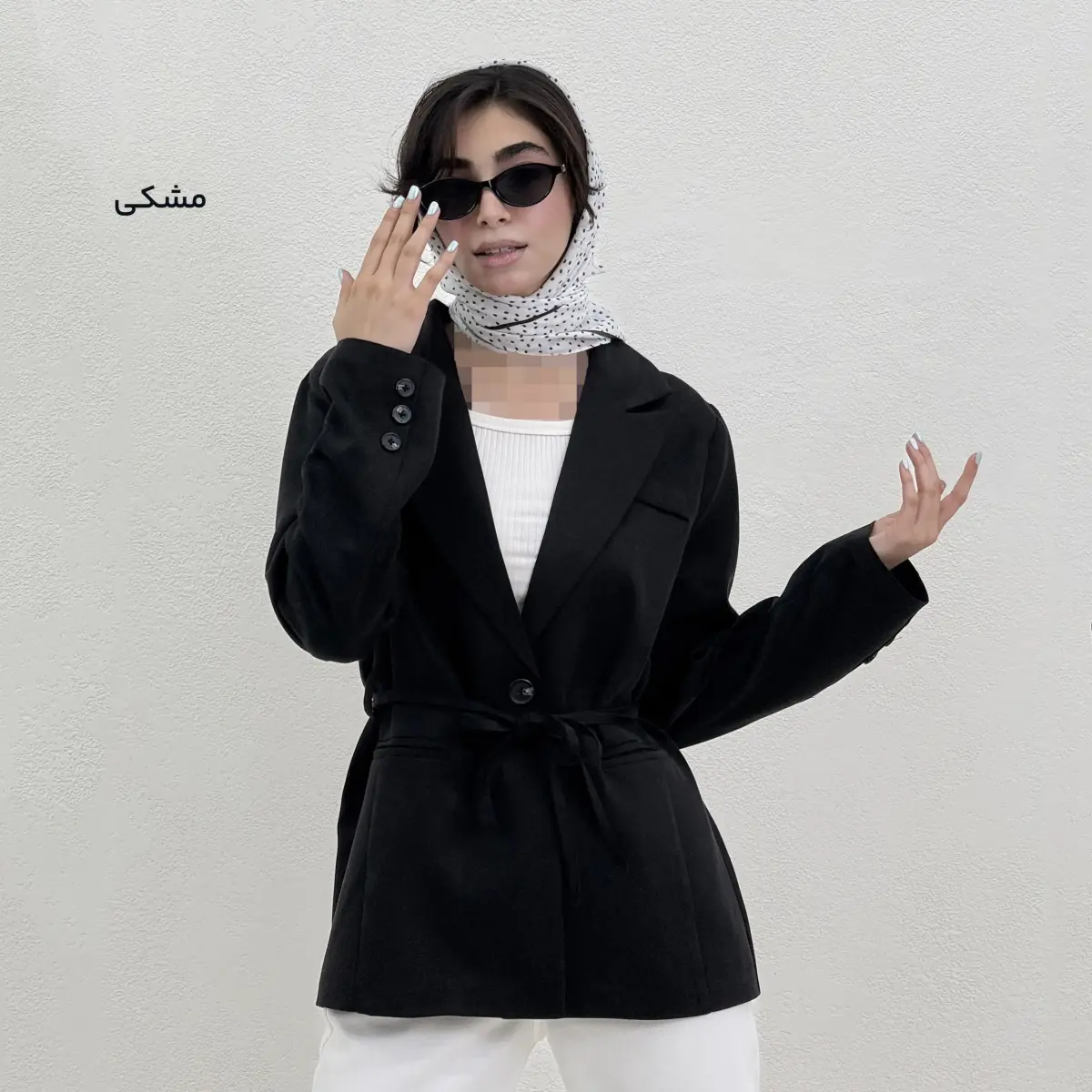 کت زنانه سیلک کمربند دار