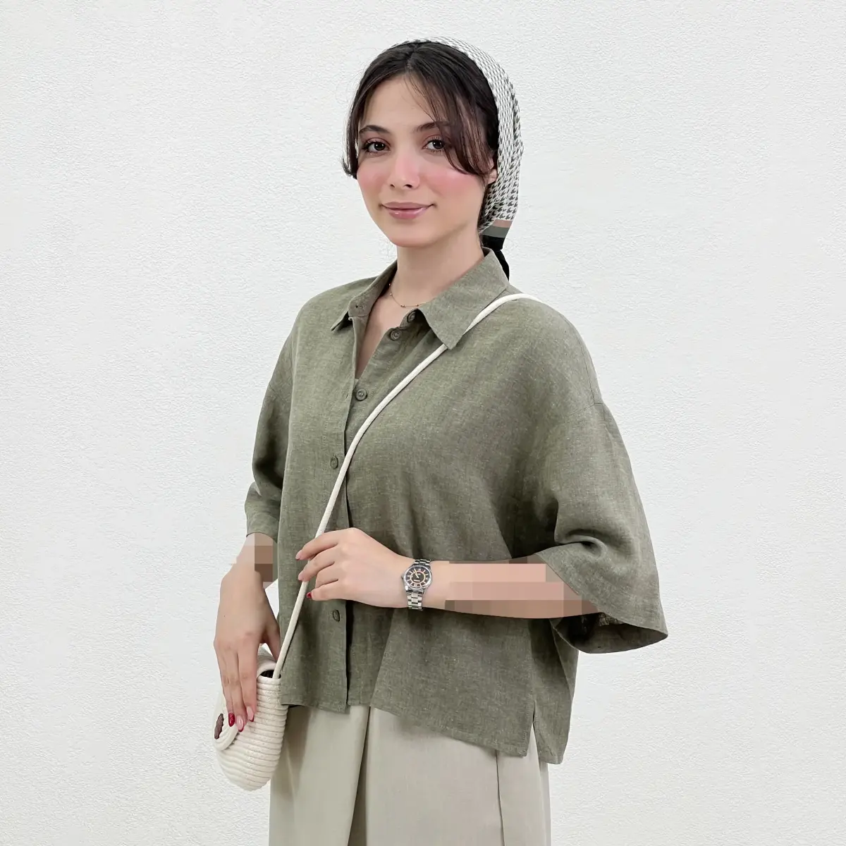شومیز زنانه لینن یقه مردانه
